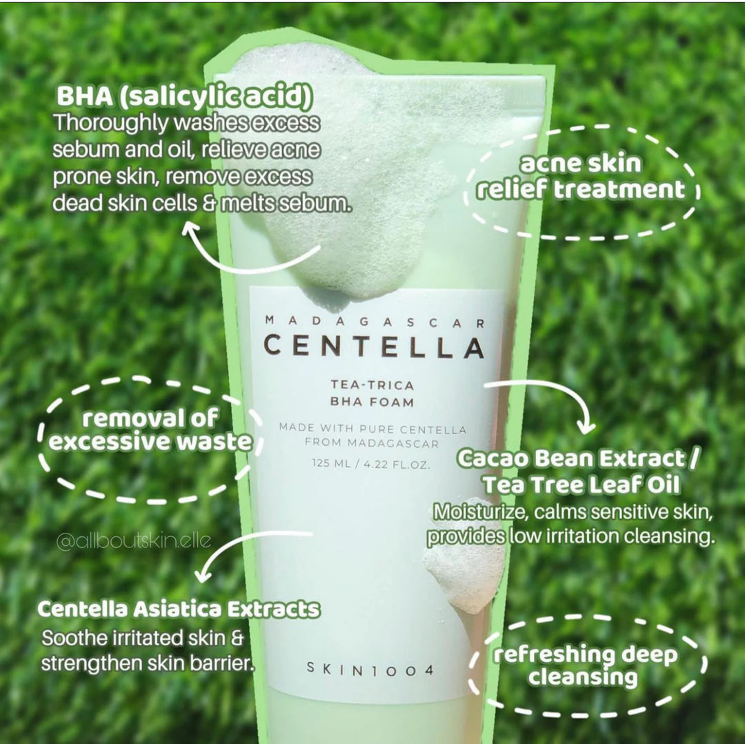 Madagascar Centella Tea-Trica BHA Foam 4.22 fl.oz, 125ml, Professional Cleansing Care and Relief to Acne-Prone Skin